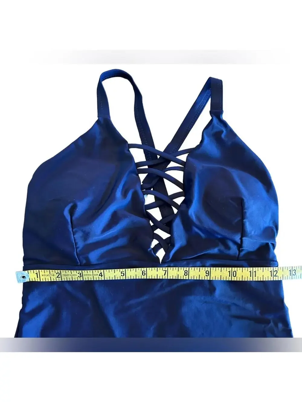 EKOUAER high cut navy blue one piece size medium plunge front cross back NWT